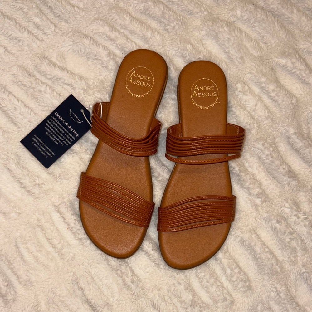 Andre Assous Featherweight Brown Double Strap Sandals